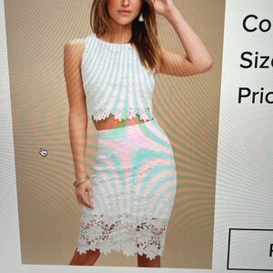 Lulu's White Lace Skirt & Top Set Sz M